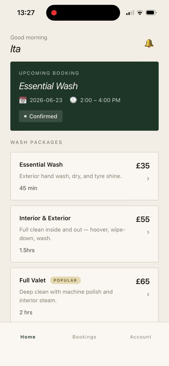 Spark Wash home screen
